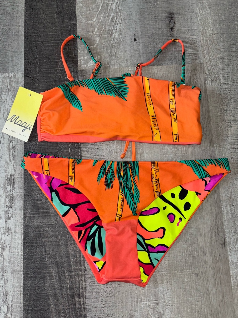 🍹NWT Maaji Neon Orange Tropical Palm Two-Piece Bikini Set